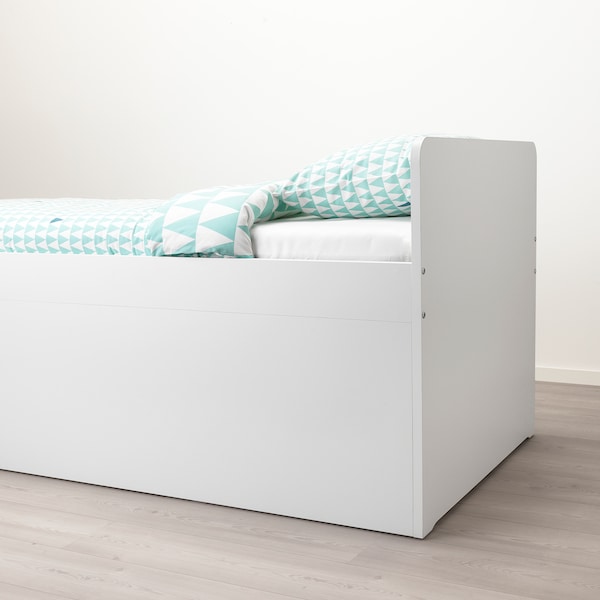 SLÄKT - Bed frame with drawers, white, 90x200 cm