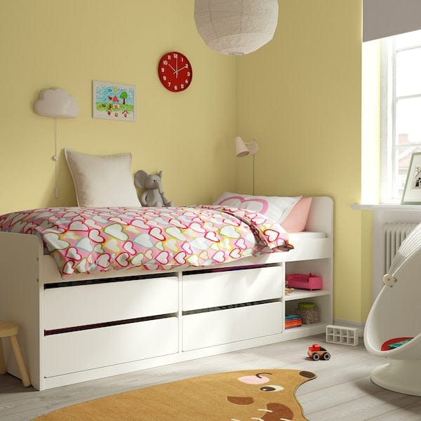 Ikea SLÄKT - Bed frame w storage+slatted bedbase, white, 90x200 cm