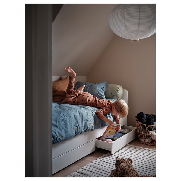 SLÄKT bed frame with underbed and storage, white, 90x200 cm