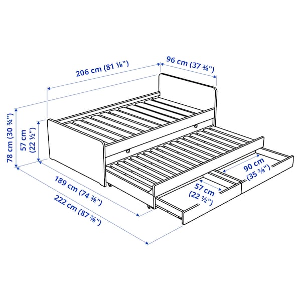 SLÄKT - Bed frame with underbed and storage, white, 90x200 cm