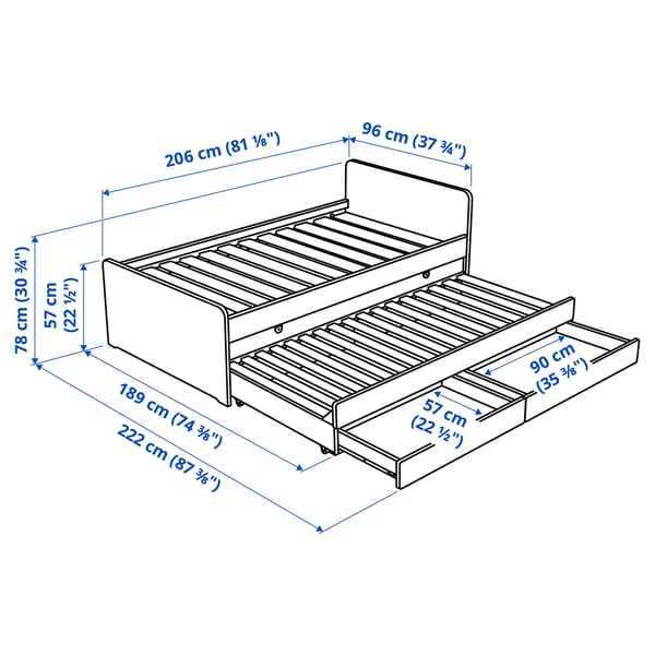SLÄKT bed frame with underbed and storage, white, 90x200 cm