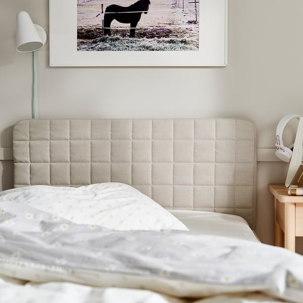 SLÄKT - Bed frame, including headboard/Vissle beige,90x200 cm