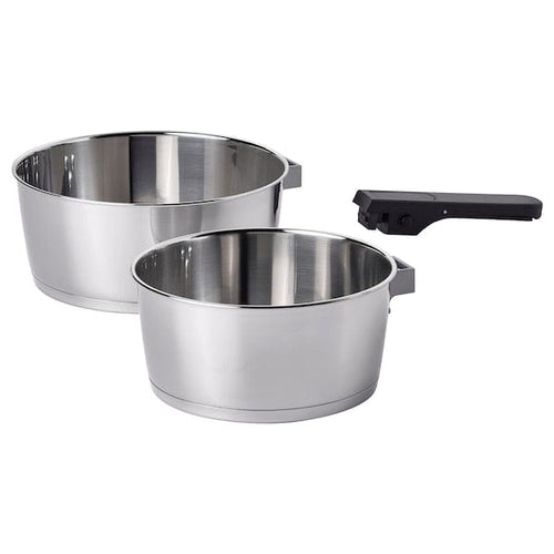 SLÄTROCKA cookware kit with detachable handle, saucepan stainless steel