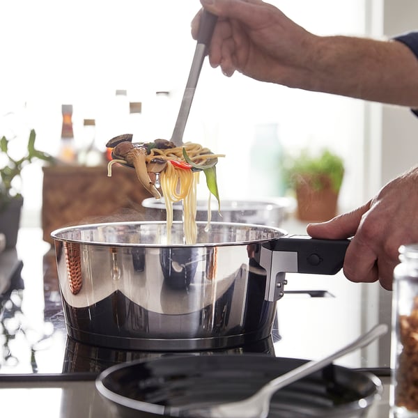 SLÄTROCKA cookware kit with detachable handle, saucepan stainless steel