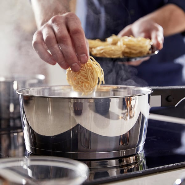 SLÄTROCKA cookware kit with detachable handle, saucepan stainless steel