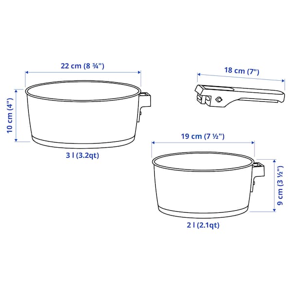 SLÄTROCKA - Pots with removable handle, stainless steel casserole dish