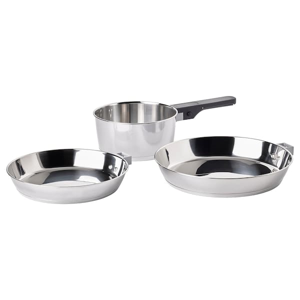 Ikea SLÄTROCKA - Cookware kit with detachable handle, stainless steel