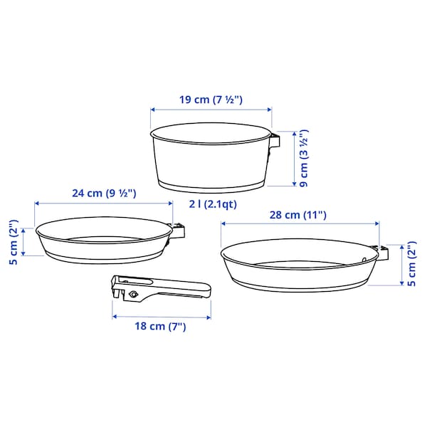 Ikea SLÄTROCKA - Cookware kit with detachable handle, stainless steel