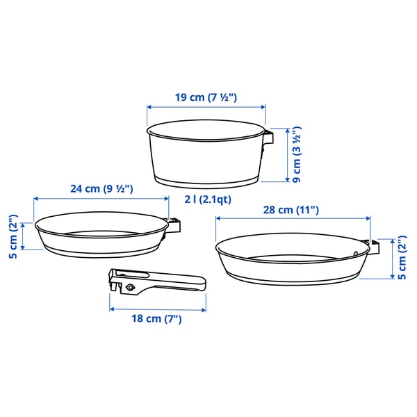SLÄTROCKA cookware kit with detachable handle, stainless steel