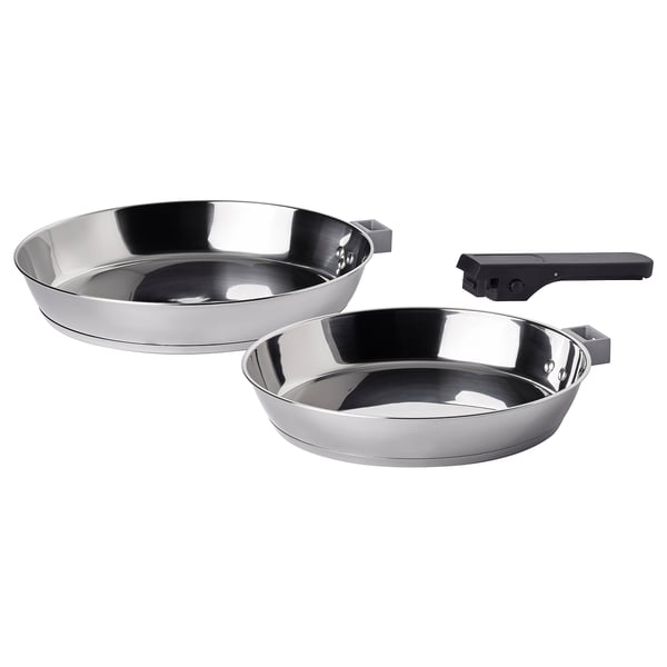 SLÄTROCKA cookware kit with detachable handle, frying pan stainless steel