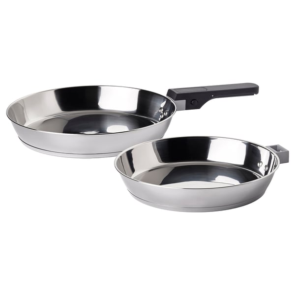 SLÄTROCKA cookware kit with detachable handle, frying pan stainless steel