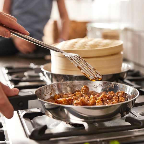 SLÄTROCKA - Cookware with removable handle, stainless steel pan