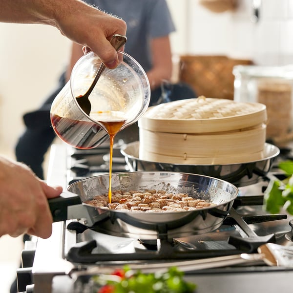 SLÄTROCKA cookware kit with detachable handle, frying pan stainless steel