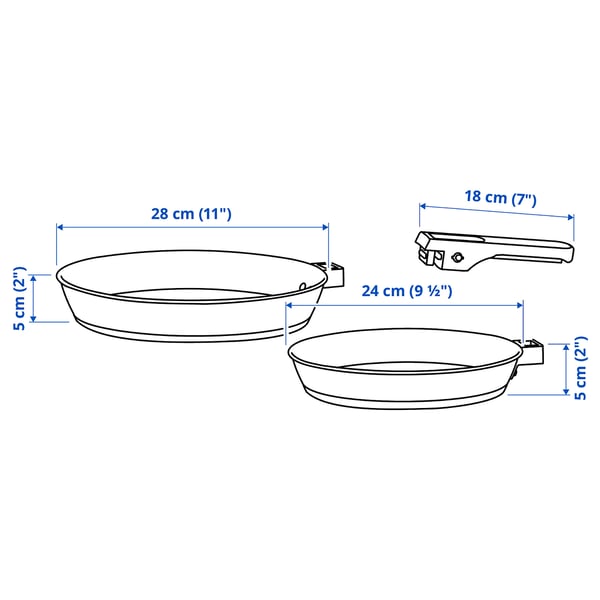 SLÄTROCKA cookware kit with detachable handle, frying pan stainless steel