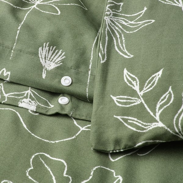 Ikea SLÅNGULDMAL - Duvet cover and 2 pillowcases, green/floral pattern, 240x220/50x80 cm