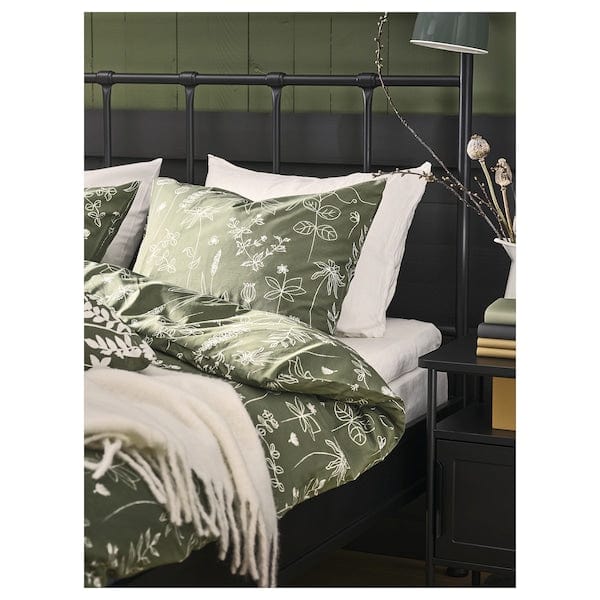 Ikea SLÅNGULDMAL - Duvet cover and 2 pillowcases, green/floral pattern, 240x220/50x80 cm