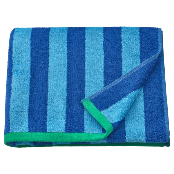 SLÅNHÖSTMAL bath towel, bright blue/light blue striped, 70x140 cm