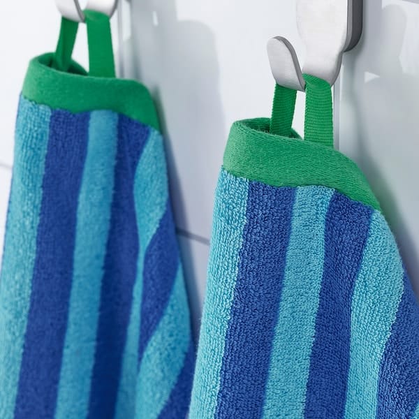 Ikea SLÅNHÖSTMAL - Hand towel, bright blue/light blue striped, 50x100 cm