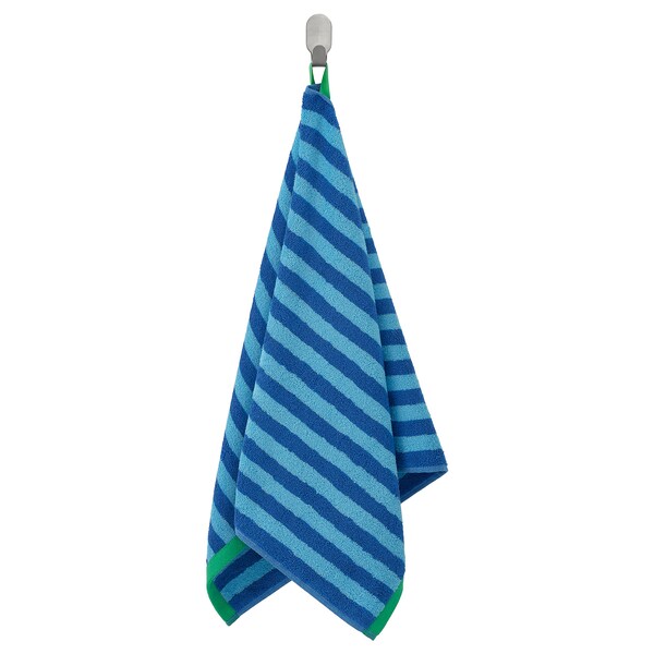 SLÅNHÖSTMAL - Hand towel, bright blue/light blue striped, 50x100 cm