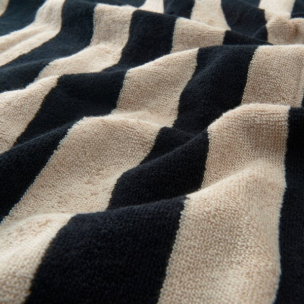 SLÅNHÖSTMAL - Bath towel, black/light beige striped, 70x140 cm