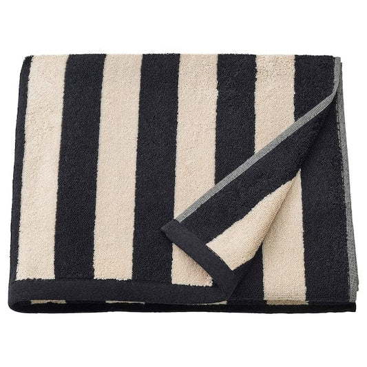 Ikea SLÅNHÖSTMAL - Bath towel, black/light beige striped, 70x140 cm