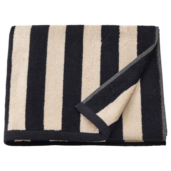 SLÅNHÖSTMAL - SLÅNHÖSTMAL Bath towel, black/light beige striped, 70x140 cm