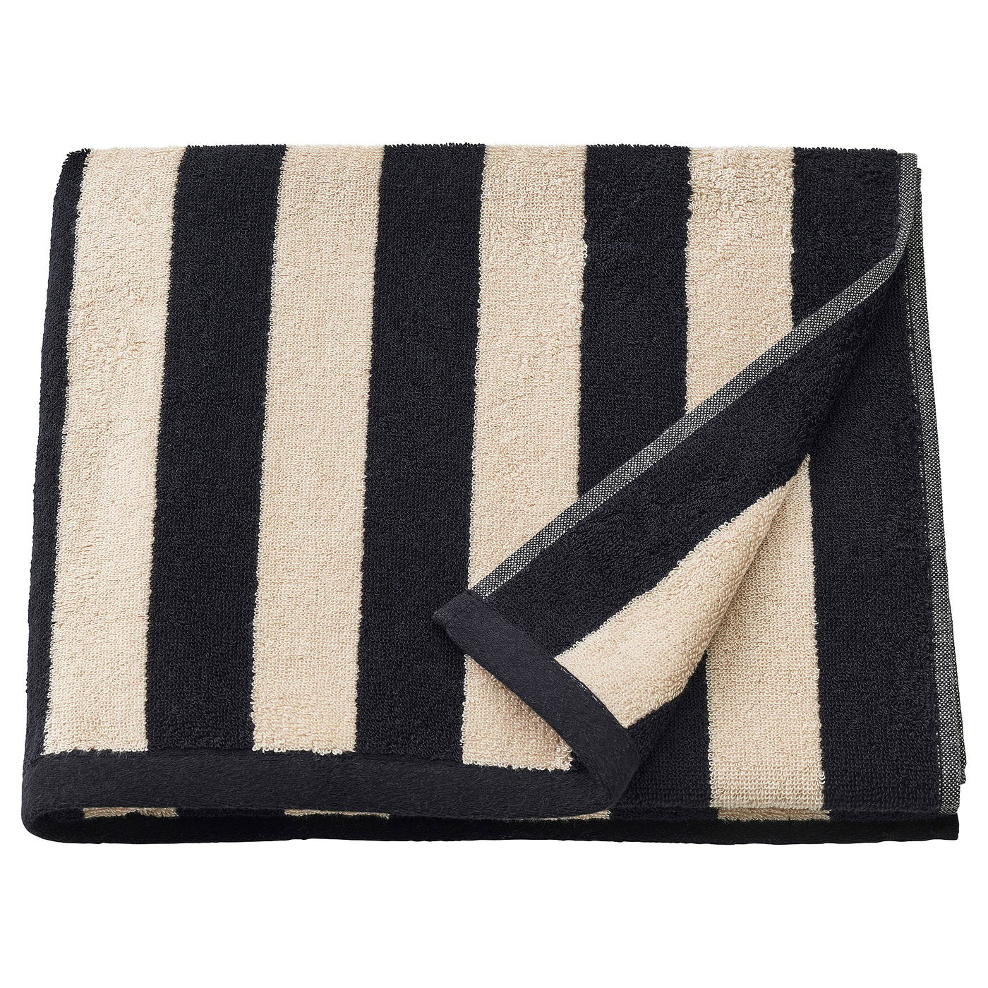 SLÅNHÖSTMAL bath towel, black/light beige striped, 70x140 cm