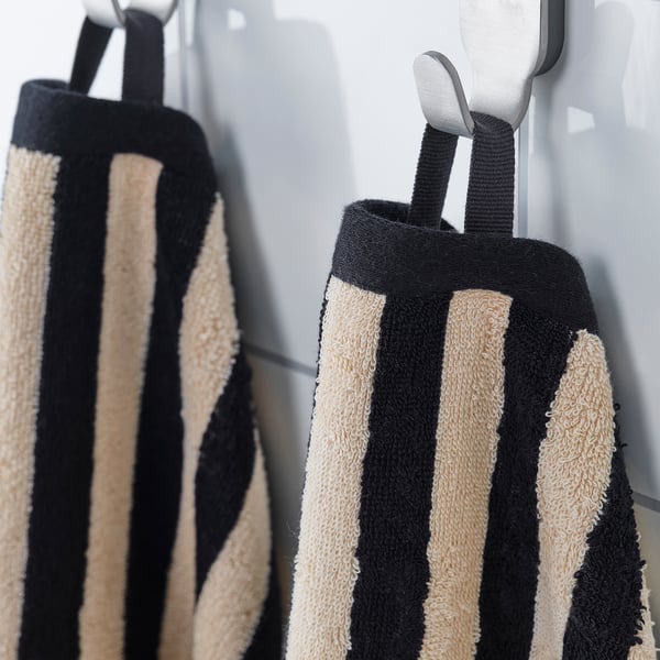 SLÅNHÖSTMAL - SLÅNHÖSTMAL Bath towel, black/light beige striped, 70x140 cm