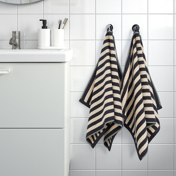 SLÅNHÖSTMAL - Hand towel, black/light beige striped, 50x100 cm