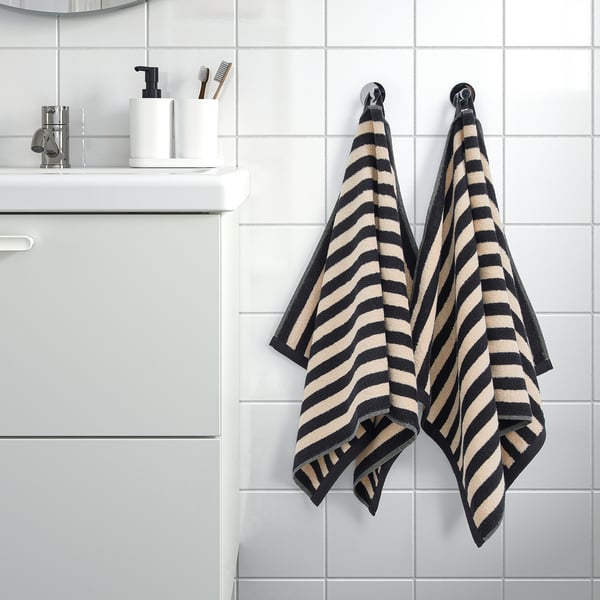 SLÅNHÖSTMAL hand towel, black/light beige striped, 50x100 cm