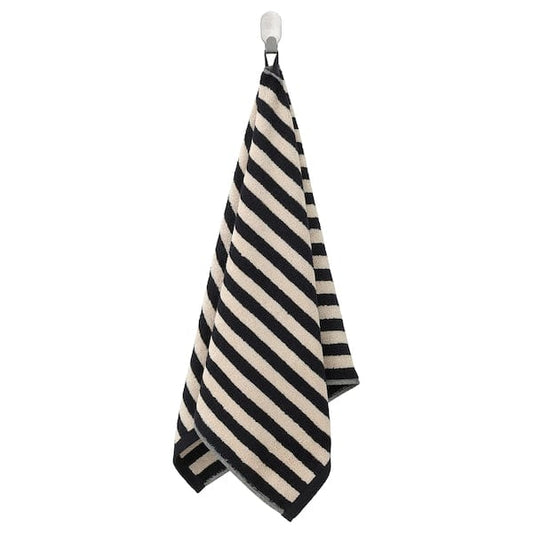 Ikea SLÅNHÖSTMAL - Hand towel, black/light beige striped, 50x100 cm