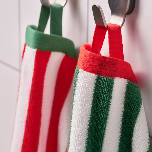 SLÅNHÖSTMAL guest towel, green/white/red, 30x50 cm