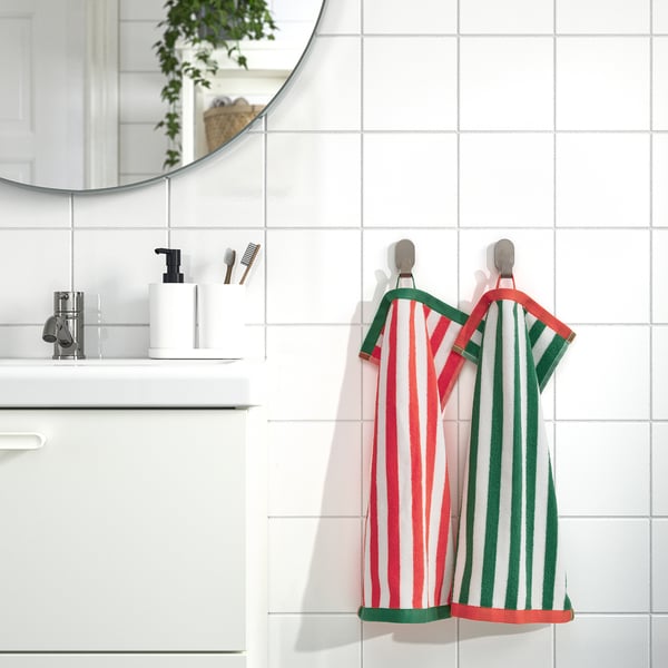 SLÅNHÖSTMAL guest towel, green/white/red, 30x50 cm, 2 pack