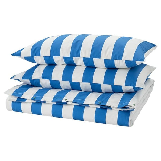 Ikea SLÅNHÖSTMAL - Duvet cover and 2 pillowcases, blue/white/striped, 240x220/50x80 cm