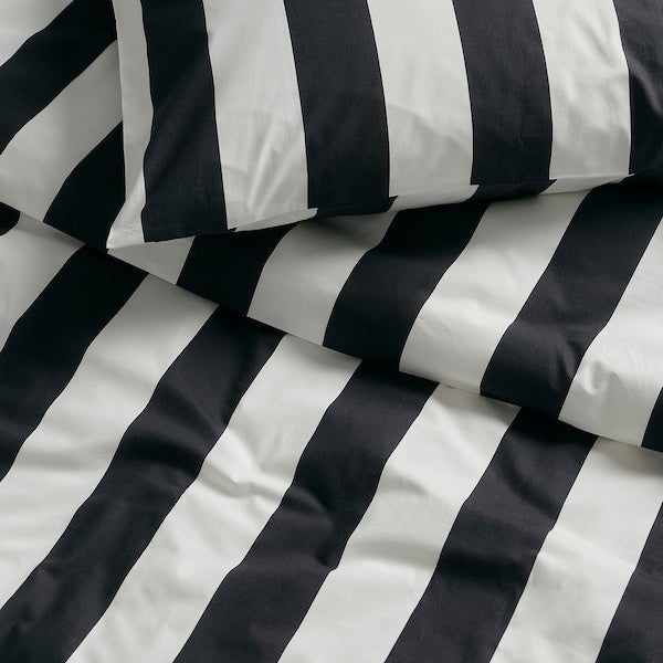 SLÅNHÖSTMAL - Duvet cover and 2 pillowcases, black/white/striped, 240x220/50x80 cm