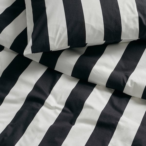 Ikea SLÅNHÖSTMAL - Duvet cover and 2 pillowcases, black/white/striped, 240x220/50x80 cm