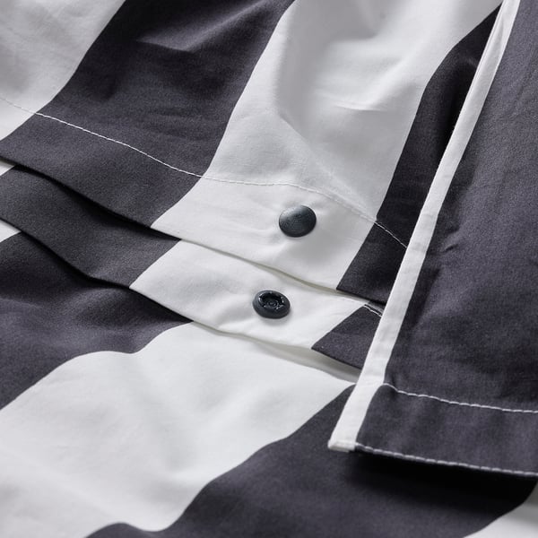 SLÅNHÖSTMAL duvet cover and 2 pillowcases, black/white/striped, 240x220/50x80 cm