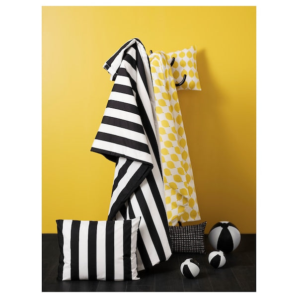 SLÅNHÖSTMAL - Duvet cover and 2 pillowcases, black/white/striped, 240x220/50x80 cm