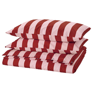 SLÅNHÖSTMAL duvet cover and 2 pillowcases, light pink dark red/stripe, 240x220/50x80 cm