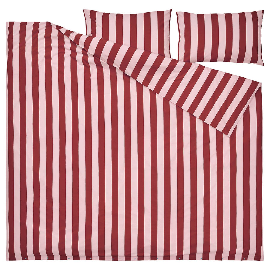 SLÅNHÖSTMAL duvet cover and 2 pillowcases, light pink dark red/stripe, 240x220/50x80 cm