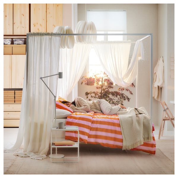 SLÅNHÖSTMAL duvet cover and pillowcase, orange/pink/striped, 150x200/50x80 cm