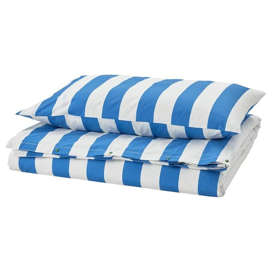 Ikea SLÅNHÖSTMAL - Duvet cover and pillowcase, blue/white/striped, 150x200/50x80 cm