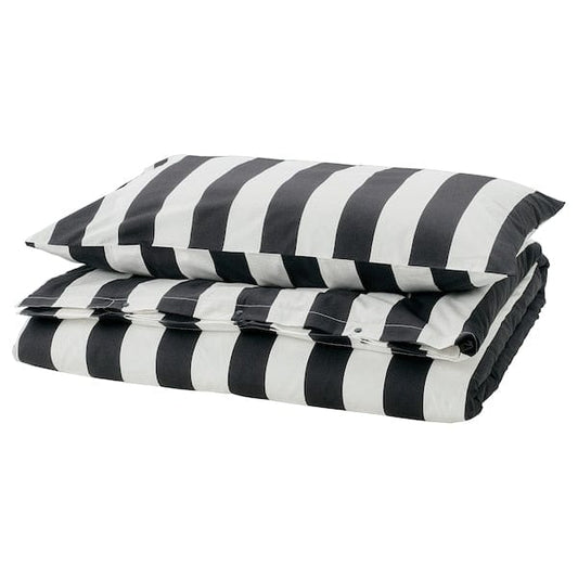 Ikea SLÅNHÖSTMAL - Duvet cover and pillowcase, black/white/striped, 150x200/50x80 cm