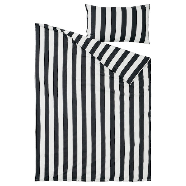 SLÅNHÖSTMAL - Duvet cover and pillowcase, black/white/striped, 150x200/50x80 cm