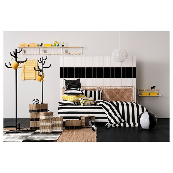 SLÅNHÖSTMAL - Duvet cover and pillowcase, black/white/striped, 150x200/50x80 cm