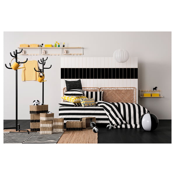 SLÅNHÖSTMAL - SLÅNHÖSTMAL Duvet cover and pillowcase, black/white/striped, 150x200/50x80 cm