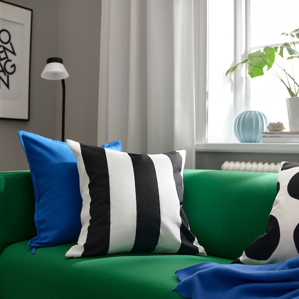 SLÅNHÖSTMAL cushion cover, black white/stripe pattern, 50x50 cm