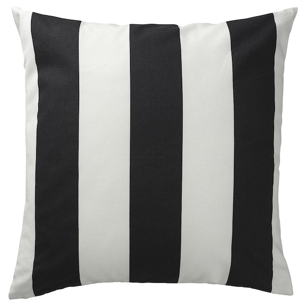 SLÅNHÖSTMAL - Cushion cover, black white/stripe pattern, 50x50 cm