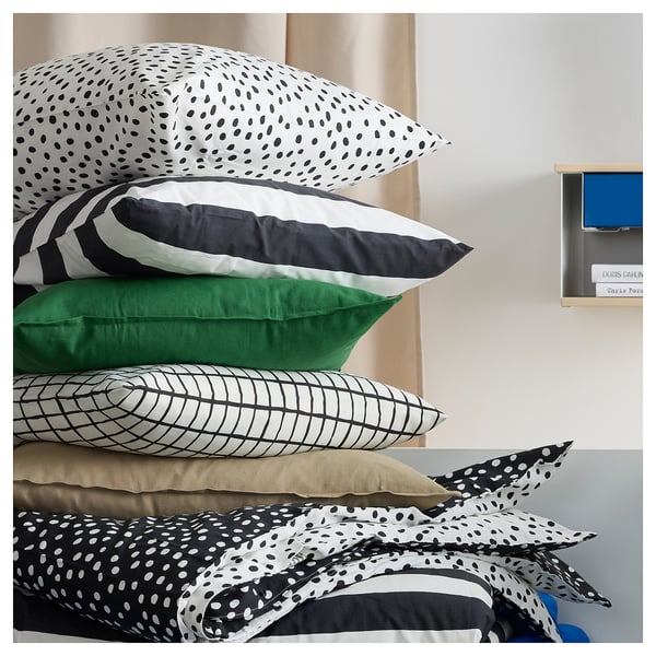 SLÅNHÖSTMAL cushion cover, black white/stripe pattern, 50x50 cm
