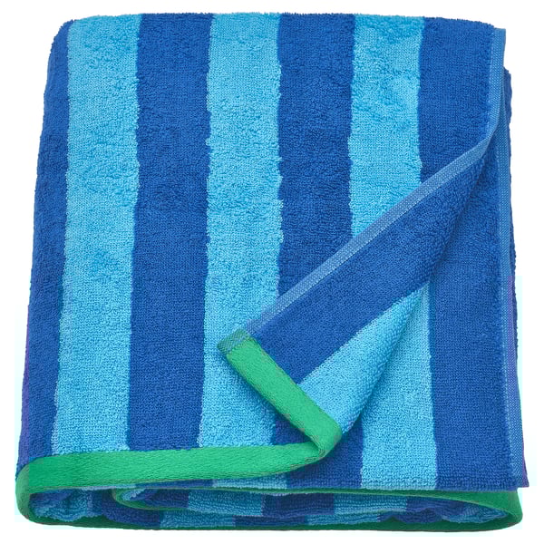 SLÅNHÖSTMAL bath sheet, bright blue/light blue striped, 100x150 cm